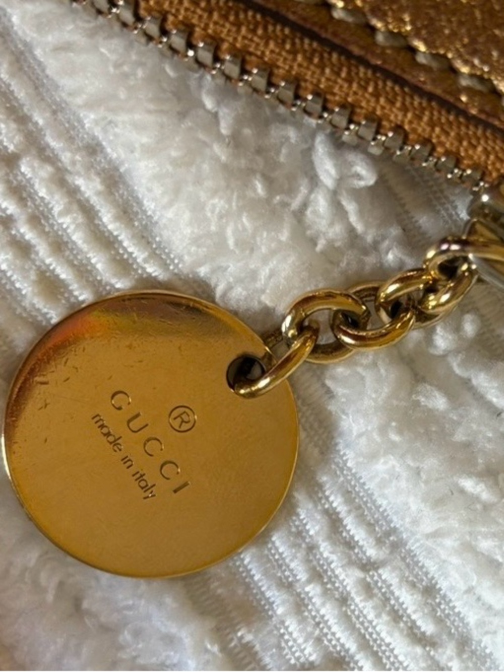 Gucci Metallic Gold Shoulder Bag with Canvas Strap - Picture 11 of 12